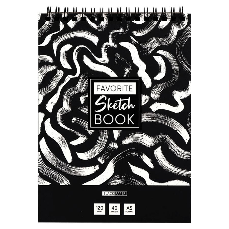 Скетчбук А5 40 л гребень, "Black line. Strokes", черный блок, 120г/м2