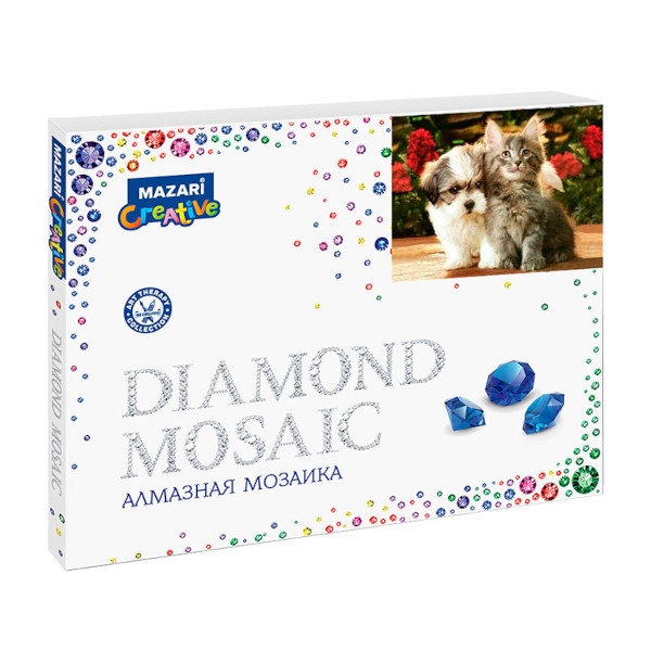 Мозаика алмазная "Котенок и щенок-2"  40х50 см