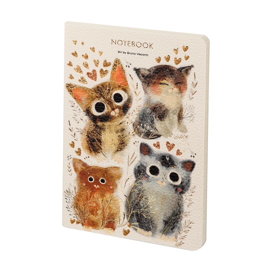 Книжка записная 60 л  А5 "LOVE ME.КОТИКИ.СЧАСТЬЕ", обложка кожзам, линия
