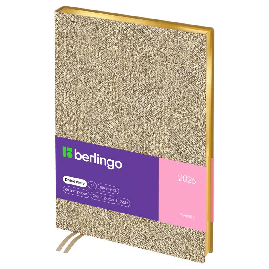 Ежедневник А5 184 л. 2026г, Berlingo "Metallic", зол. срез, золотой металлик