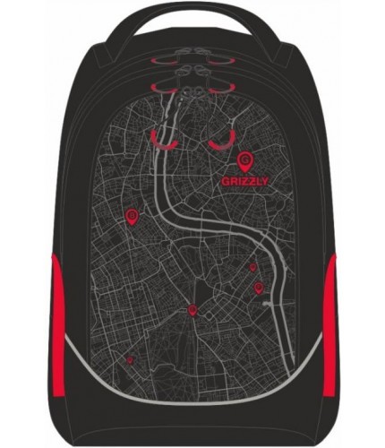 Рюкзак GRIZZLY, черный-красный, 28х44х23 см
