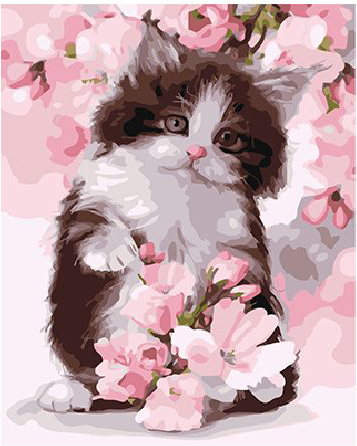 Раскраска по номерам "Котенок в розовых цветах", 40х50 см