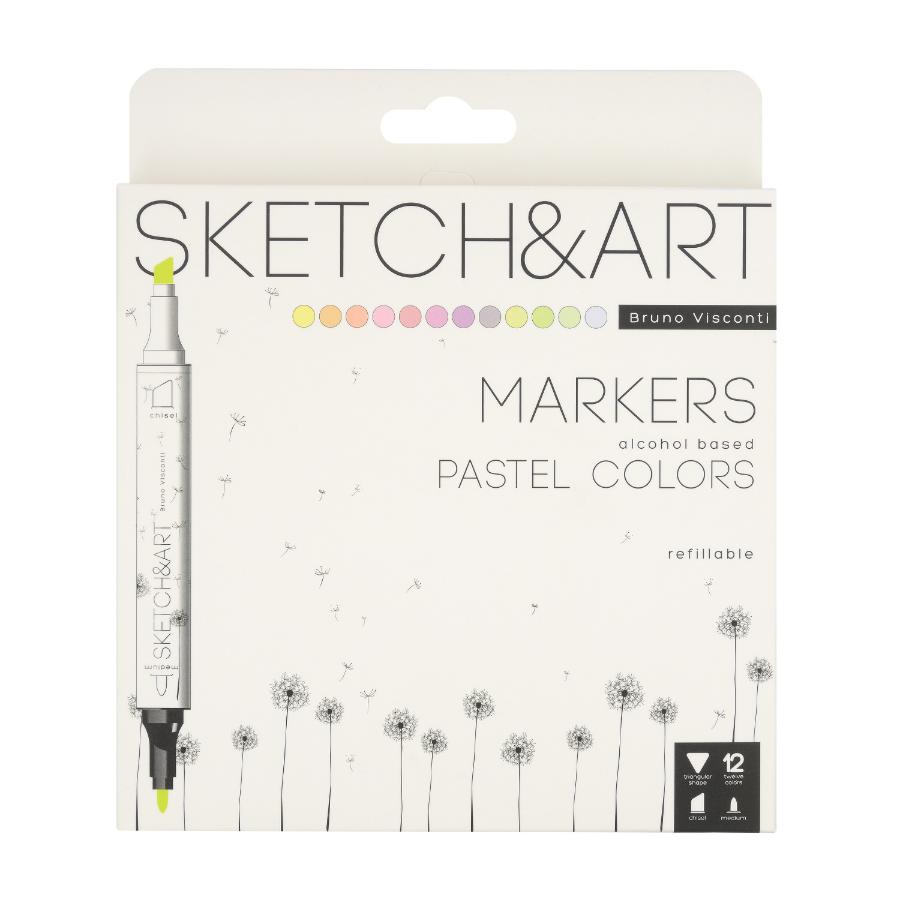 Набор маркеров для скетчинга SKETCH&ART, 12 цветов, пастельные цвета, двусторонние