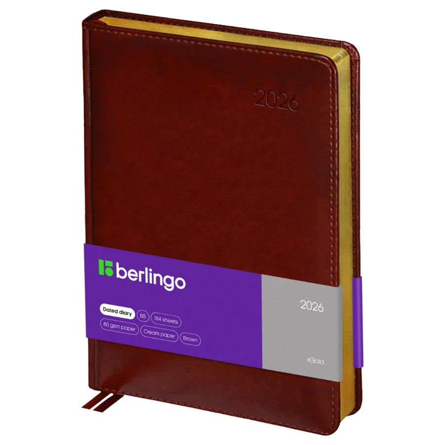 Ежедневник А4- 184л. 2026г, Berlingo "xGold", зол. срез, кожзам, коричневый