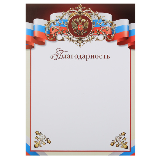 Благодарность с Российской символикой 