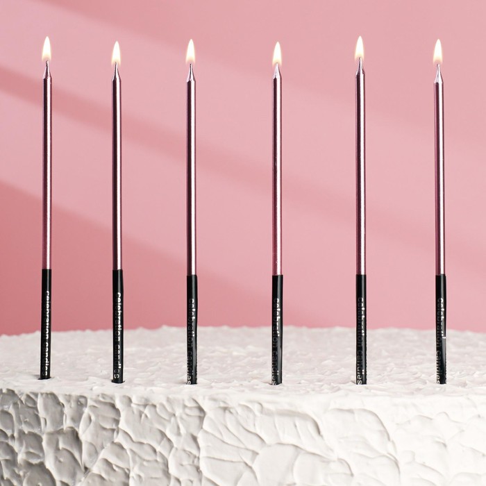 Свечи в торт "Праздник", 6 шт, 16 см, розовый с чёрным 