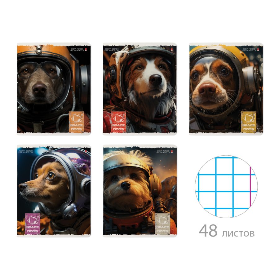 Тетрадь 48 л SPACE DOGS, 5 ВИДОВ