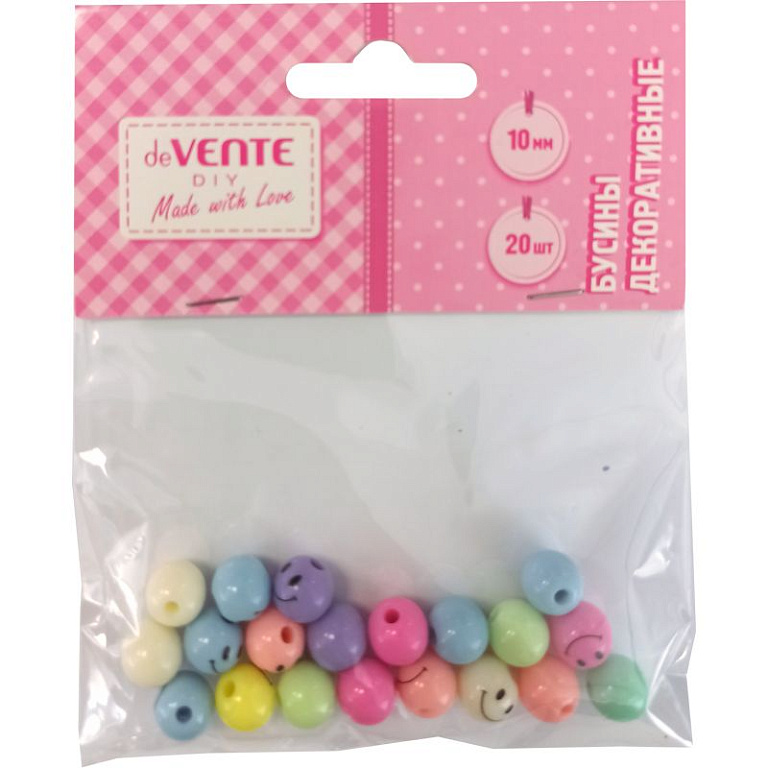 Бусины декоративные "Смайлики" пластиковые,  1 см, 20 шт, ассорти