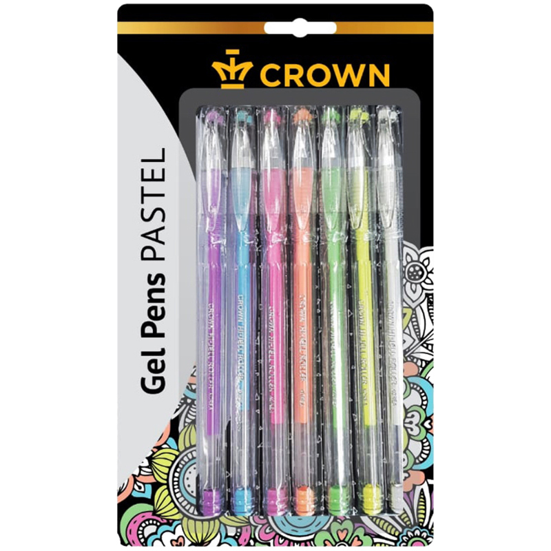 Набор ручек гелевых Crown "Hi-Jell Pastel" 7 цветов, 0,8мм