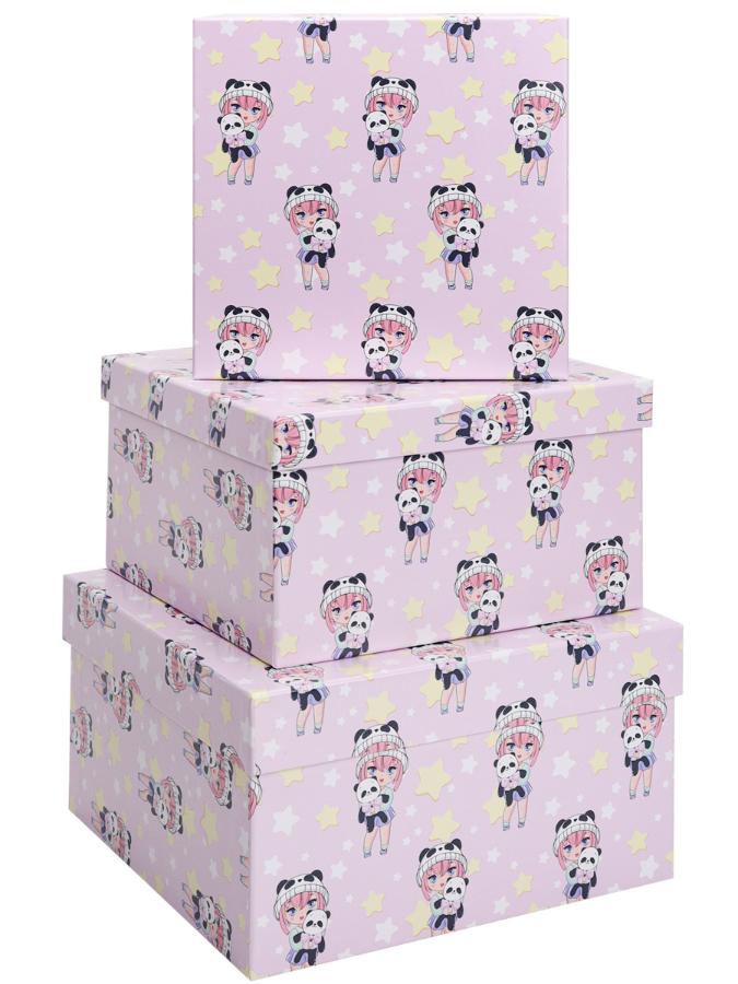 Подарочная коробка "Аниме девочка и панда" 15,5 х 15,5 х 9 см (3)