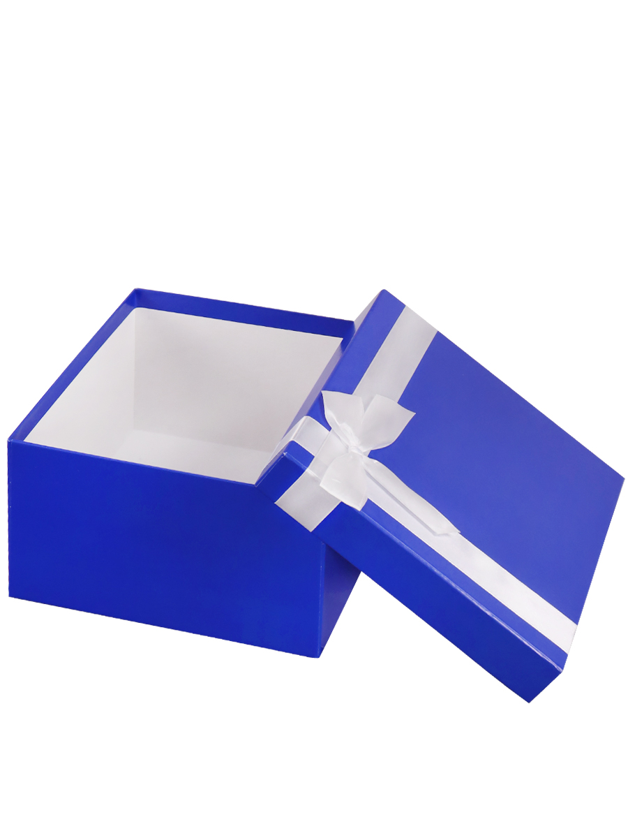 Подарочная коробка синяя с лентой 19,5х19,5х11 см (3)