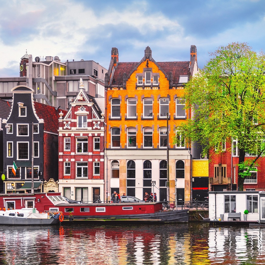 Картина по номерам " Дома у реки в Нидерландах" 20х20 см (14 цв)