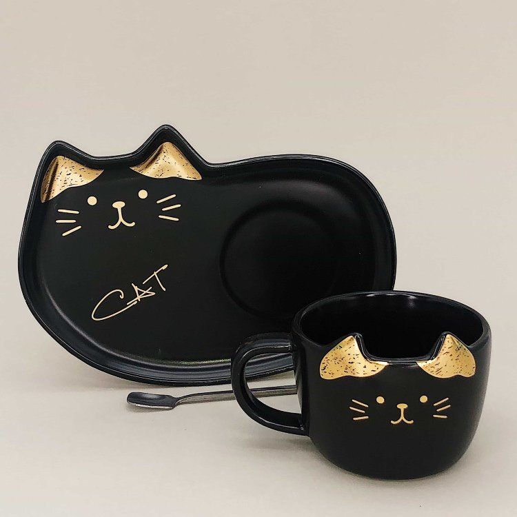 Кружка 200 мл "Calm cats", black, с тарелочкой
