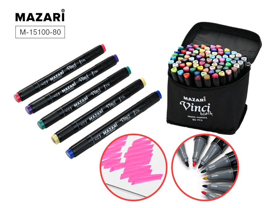 Набор маркеров для скетчинга VINCI BLACK, 80 цветов, 1-6,2 мм, в сумке, двусторонние