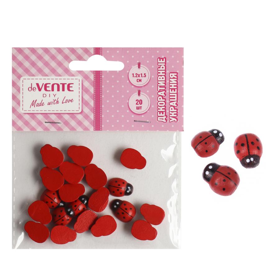 Декоративные украшения "Божьи коровки" деревянные, 20 шт, ассорти