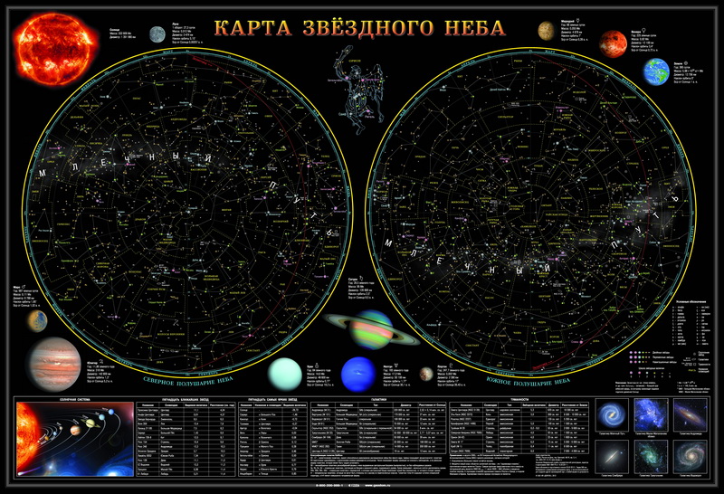 Карта настенная "Звездное небо/планеты", 101х69 см, ламинированная
