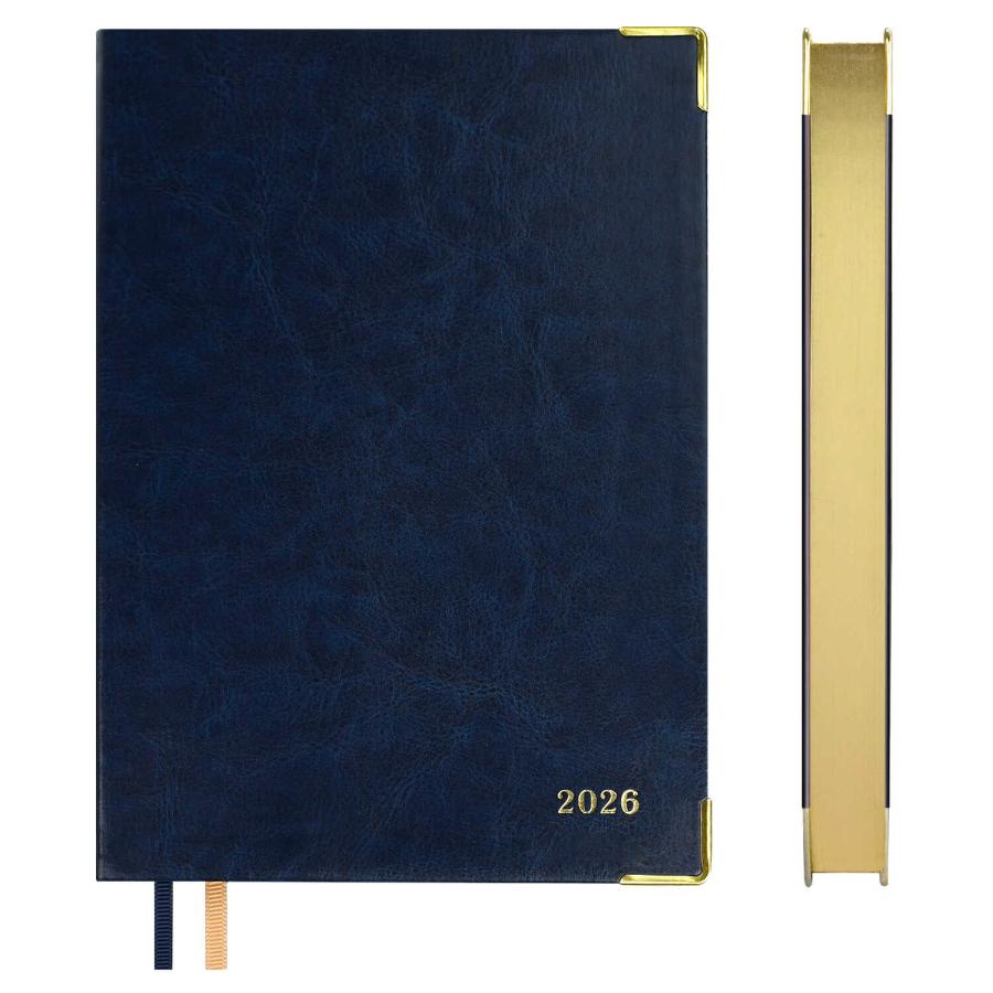 Ежедневник А5 176 л  2026, ESCALADA, Сариф синий, кожзам, мет.уголки