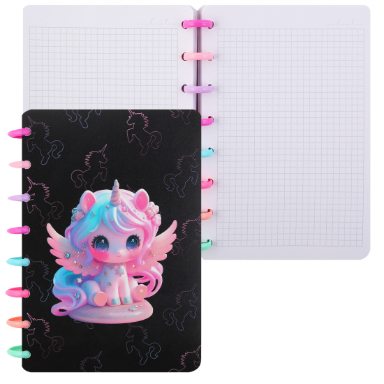 Книжка записная А5 100 л Unicorn angel, кольца, пластиковая обл.