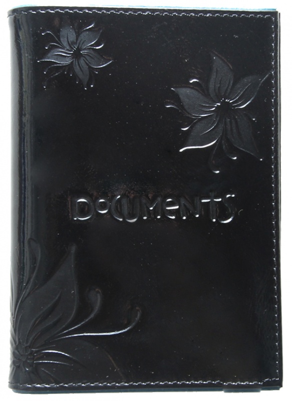 Бумажник водителя кожаный с оттиском "Тропический цветок", черно-морской