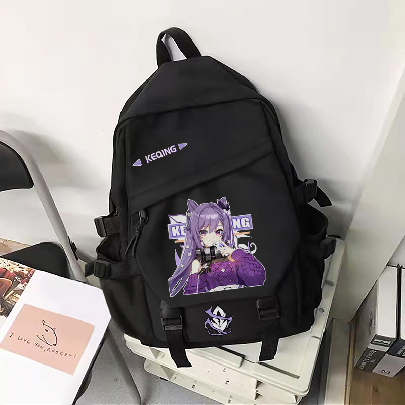 Рюкзак "Аниме Keqing" 43х29х13 см, черный/фиолетовый+пенал-косметичка