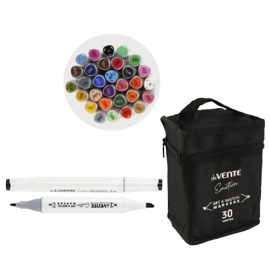 Набор маркеров для скетчинга deVENTE "Emotion", 30 цвета, 1-5 мм, двусторонние, в текстильной сумке