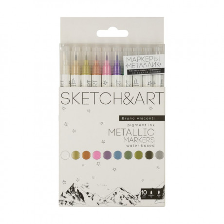 Маркер для скетчинга SKETCH&ART. BRUSH+FINE, металлик, двусторонний
