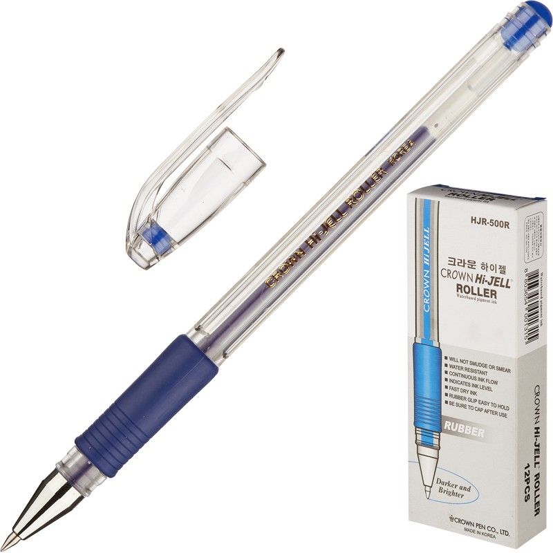 Ручка гелевая Crown "Металлик" синяя 0,7мм