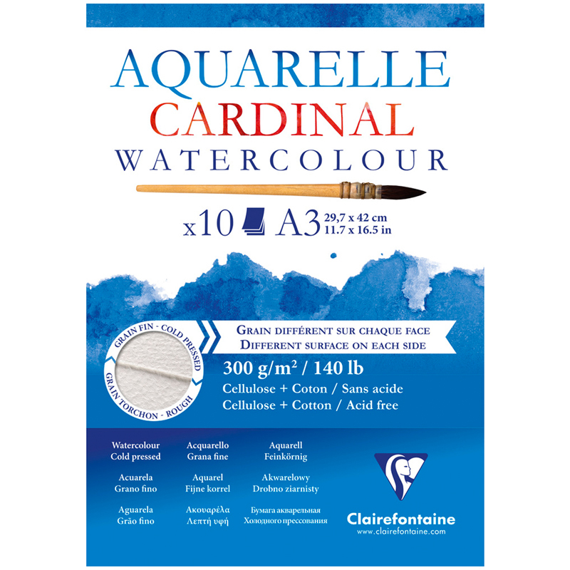 Альбом для акварели А3 10 л. на склейке Clairefontaine "Cardinal", 300г/м2