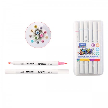 Набор маркеров для скетчинга Senso Pastel, 12 цветов, 1-4 мм, двусторонние