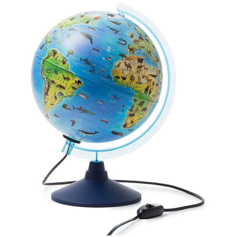 Глобус зоогеографический  250 мм, интерактивный, с подсветкой + очки виртуальной реальности