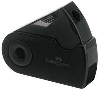 Точилка Faber-Castell с контейнером, пластиковая манжетка, 2 отверстия, черная (дисплей 12 шт)