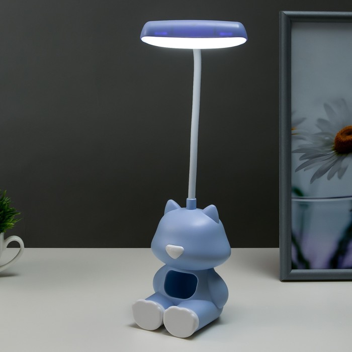 Лампа настольная "Котенок" LED 2 Вт USB АКБ синий 8х8,5х28 см