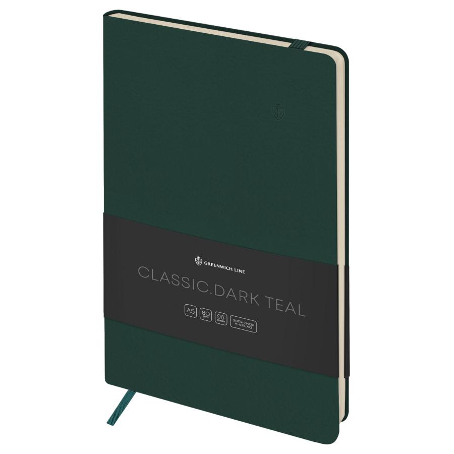 Книжка записная А5 96 л "Classic. Dark teal", кожзам, на резинке