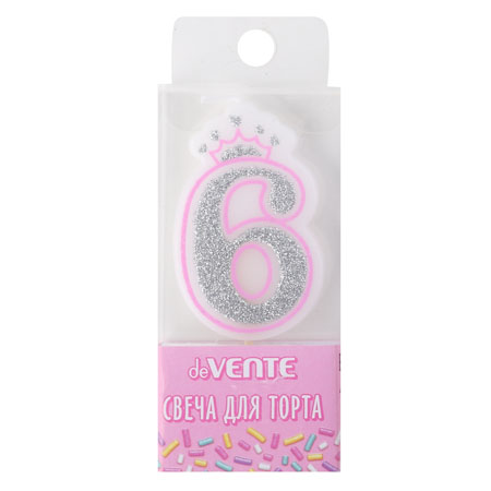 Свеча-цифра "6" Розовая принцесса deVENTE
