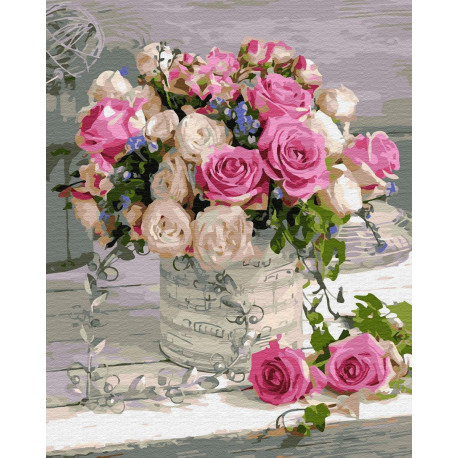 Раскраска по номерам "Букет из разных роз", 40х50 см