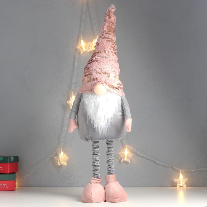 Кукла интерьерная "Дед Мороз в розовом колпаке с золотом" раздвижной 80х22х14 см