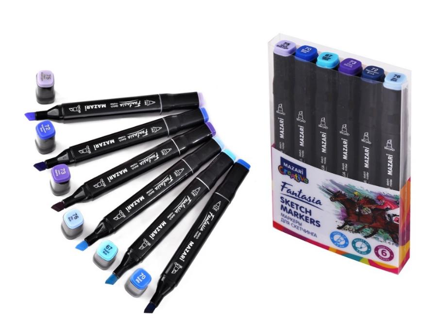 Набор маркеров для скетчинга Fantasia Blue colors, 6 цветов, 3-6,2 мм, двусторонние
