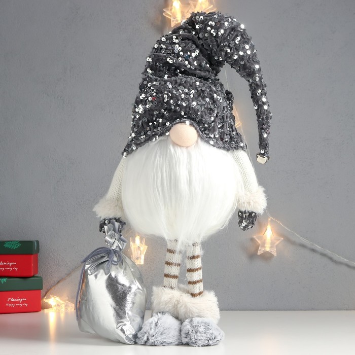 Кукла интерьерная "Дед Мороз с мешком подарков, колпак с пайетками" 56х29х17 см 