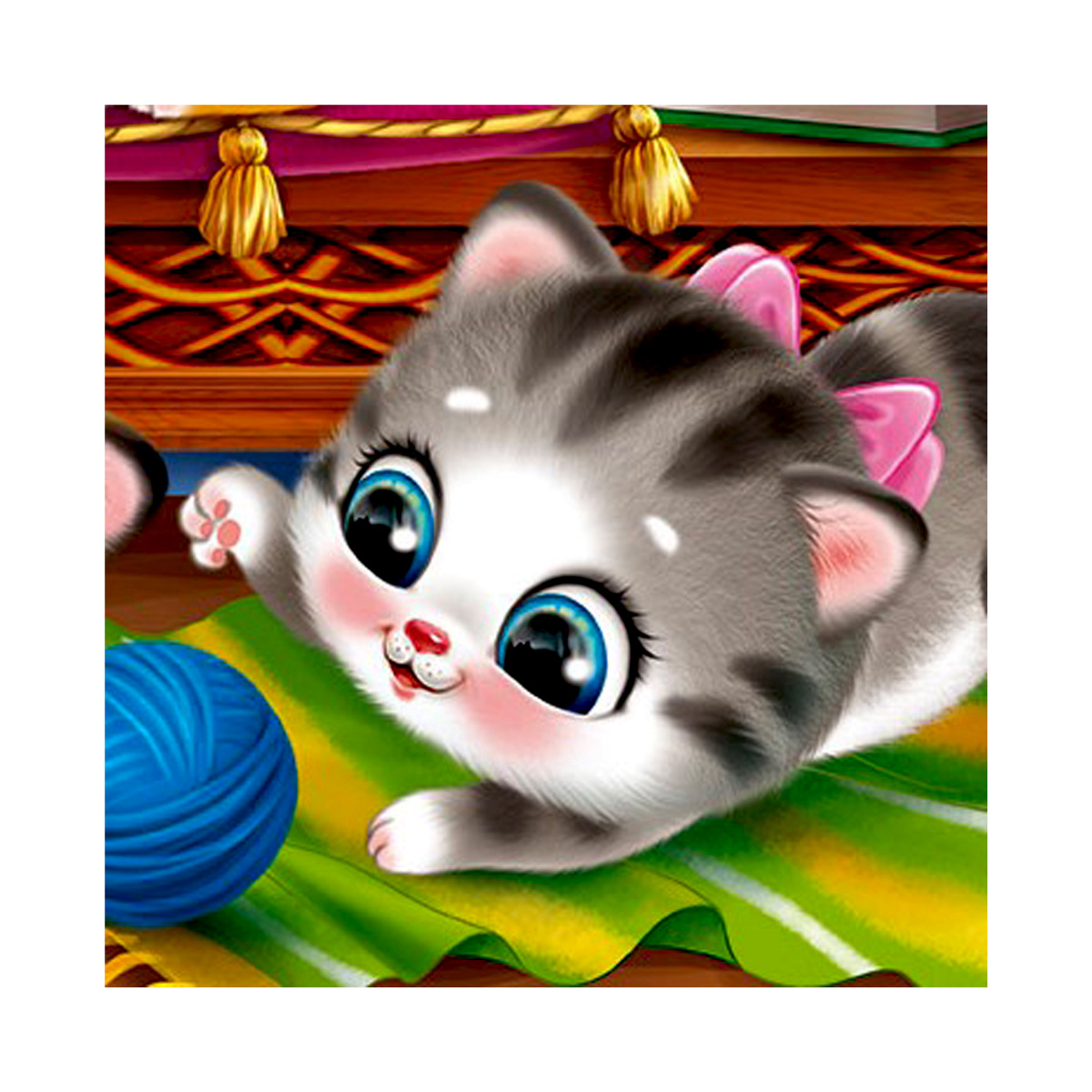 Мозаика алмазная "Маленький игривый котенок" 20х20см 