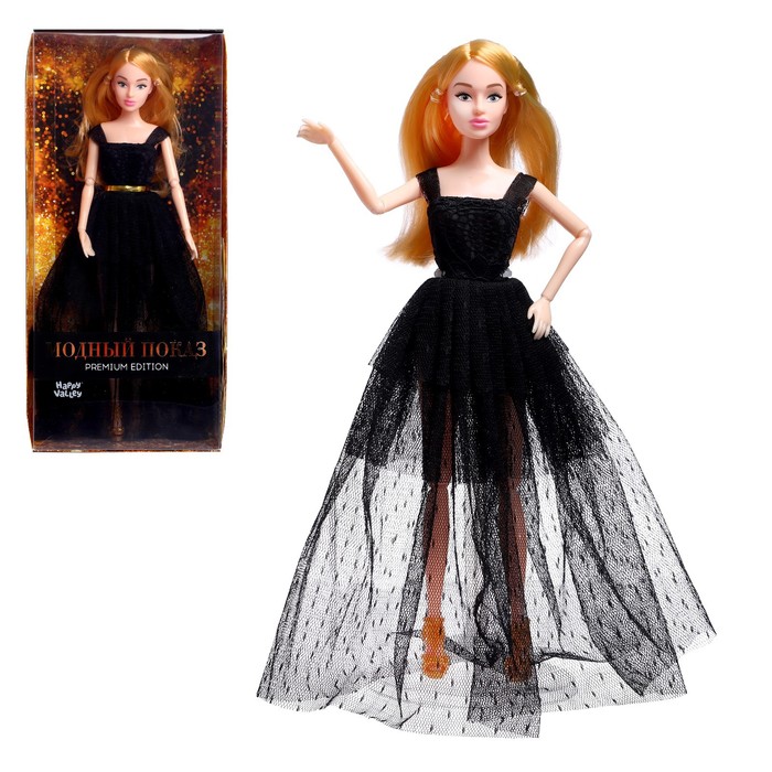 Кукла "Ксения - Модный показ" в черном платье, шарнирная