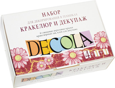Набор для кракелюра и декупажа Decola: 4 цвета акрила, клей и кракелюрный лак | Код товара: 21901