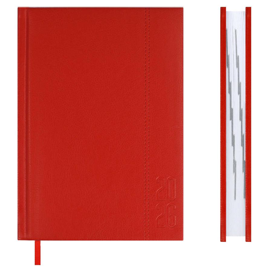 Ежедневник А5 176 л  2026, ESCALADA, Наппа красный, кожзам