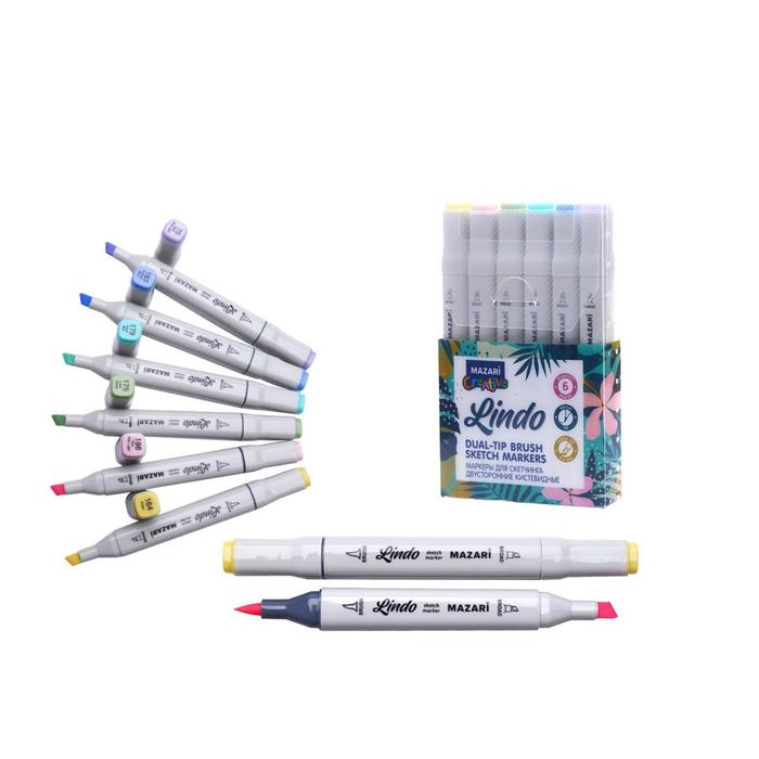 Набор маркеров для скетчинга LINDO Pastel, 6 цветов, пастельные цвета, 1-6,2 мм, двусторонние