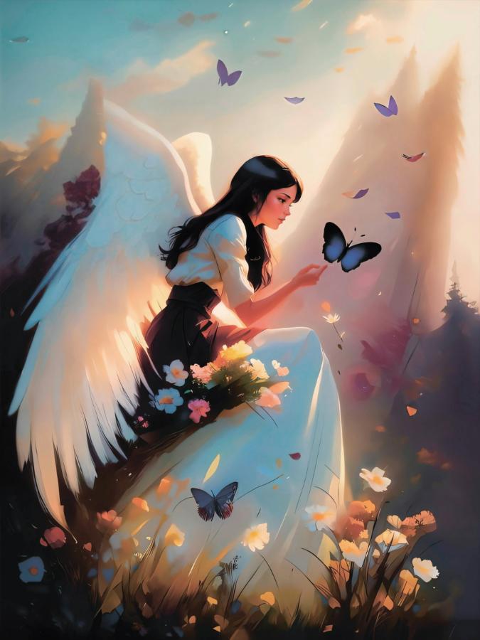 Картина по номерам "Ангел любуется бабочкой" 30х40 см
