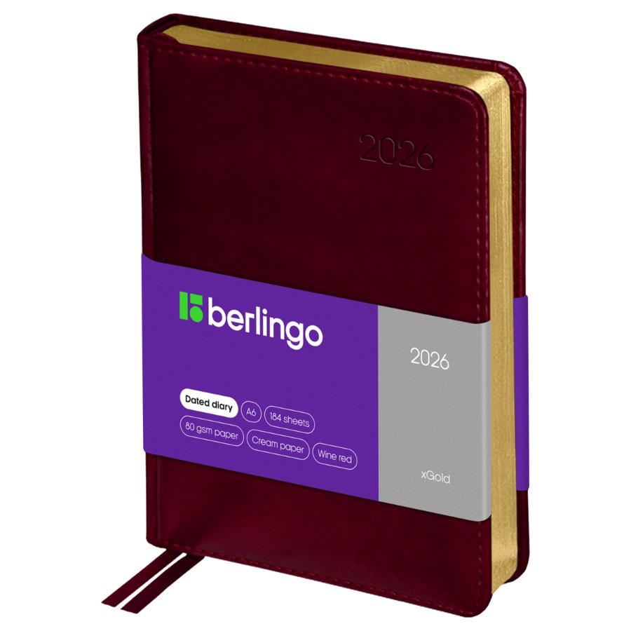 Ежедневник А6 176 л. 2026г, Berlingo "xGold", зол. срез, бордовый
