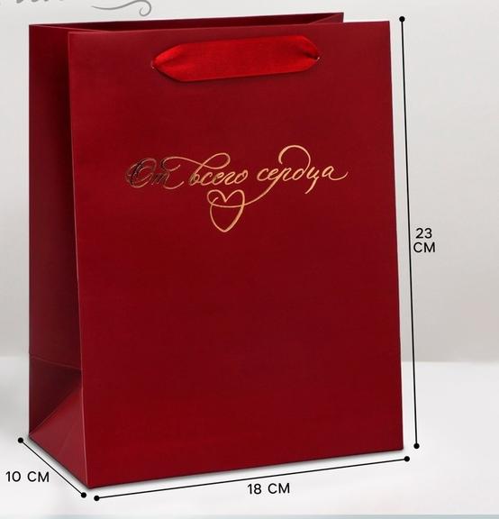 Пакет подарочный 18х23х10 см "От всего сердца"