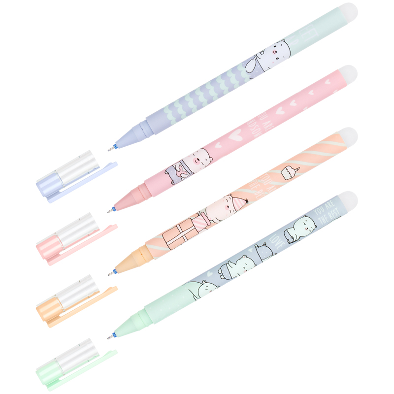 Ручка гелевая MESHU "Happy time" пиши-стирай, синяя, 0,5 мм, ассорти
