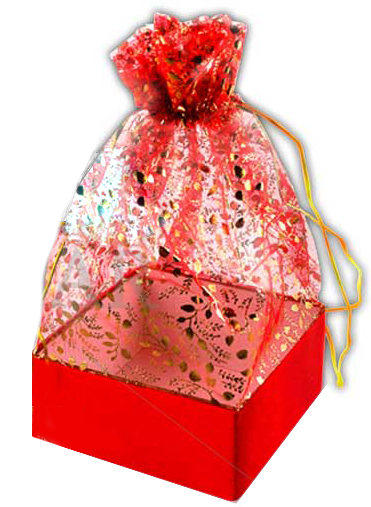 Подарочная коробка Квадрат с мешком, 6,5х6,5х3 см, ассорти