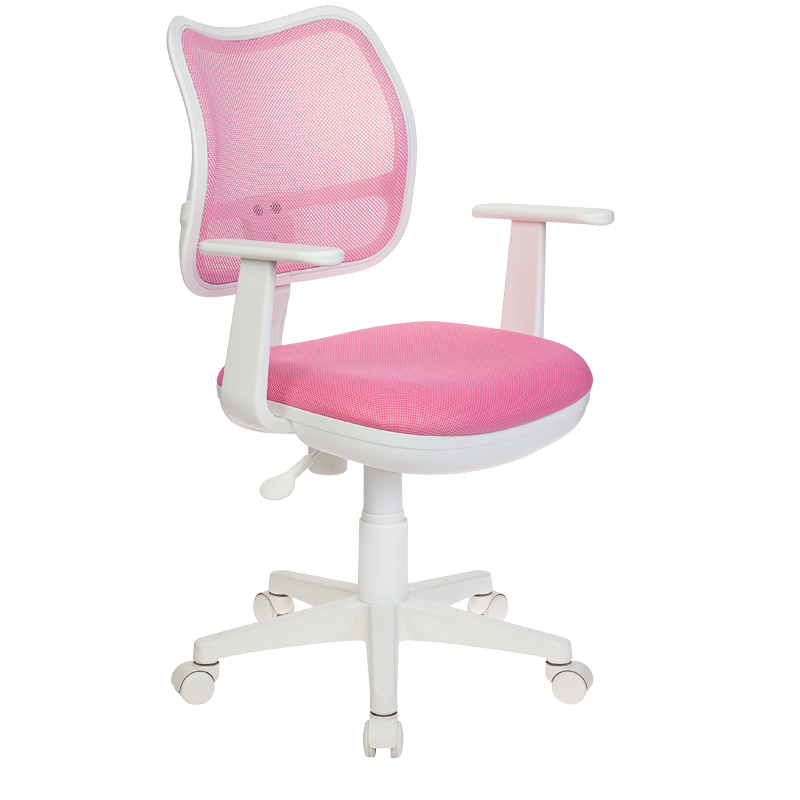 Кресло детское белое, ткань розовая/сетка, механизм качания