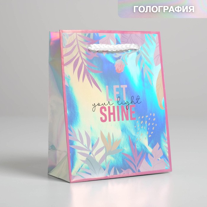 Пакет подарочный 12 × 15 × 5,5 см «Let your light shine»